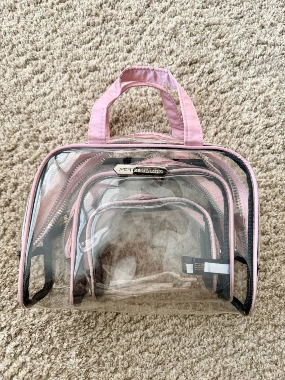 Aimee Kestenberg Pink Trim Clear Travel Bag Set (3 pouches)